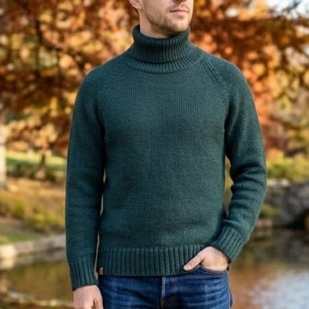 Tentree Turtleneck Sweater Mens XL Green Organic Cotton Wool Blend Knit Pullover